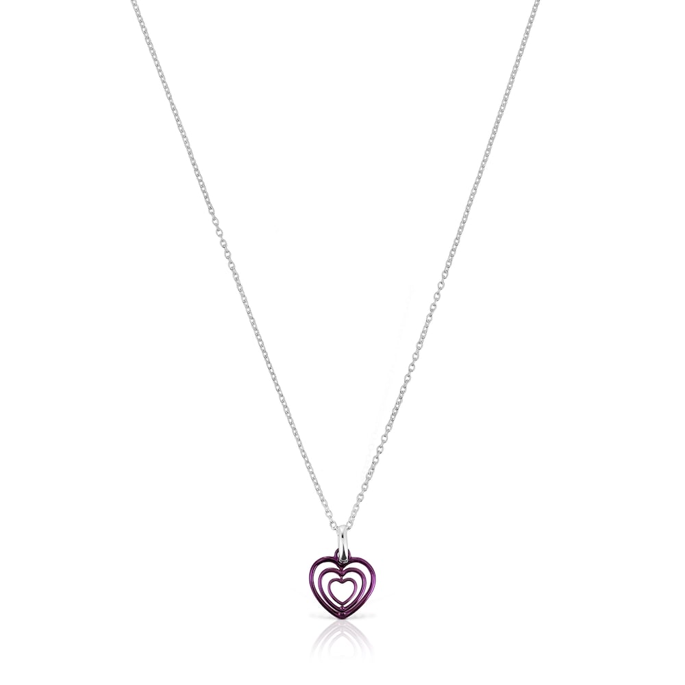 Bickie purple IP steel triple heart silver necklace