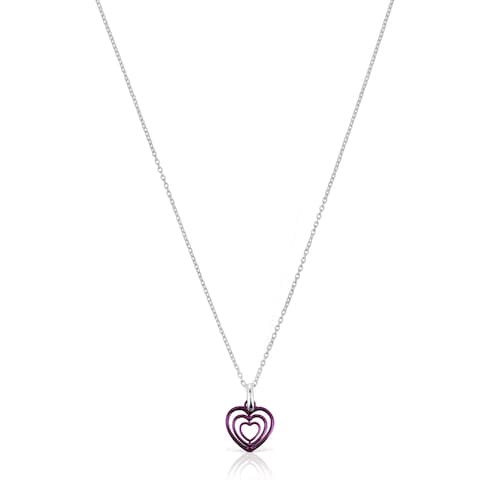 Collar de plata y triple corazón de acero IP morado Bickie