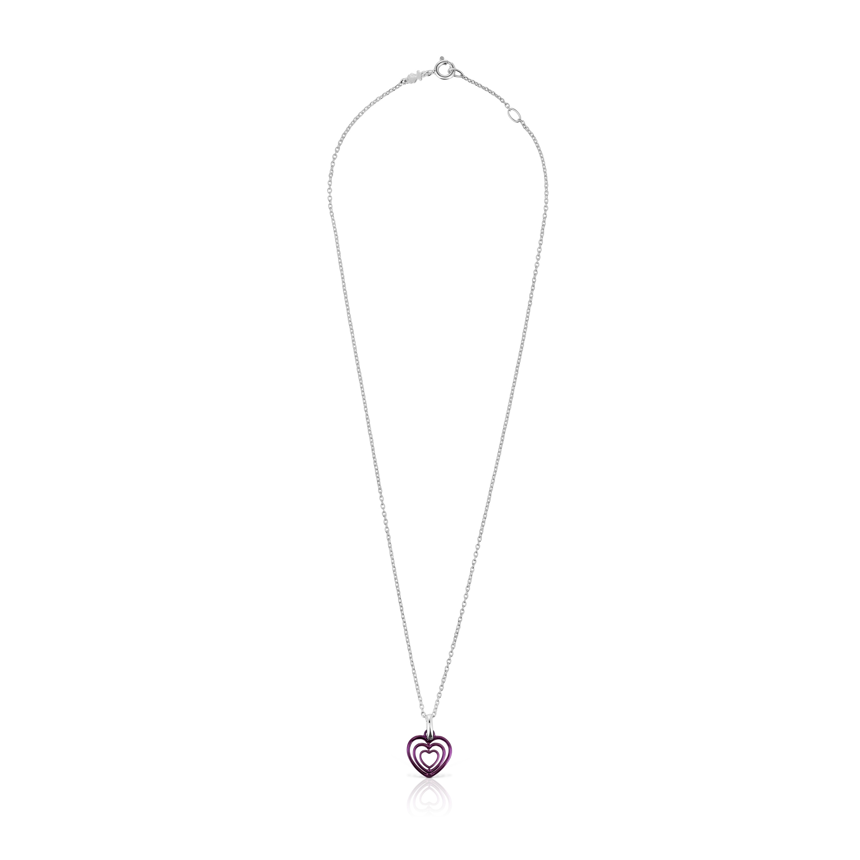 Bickie purple IP steel triple heart silver necklace