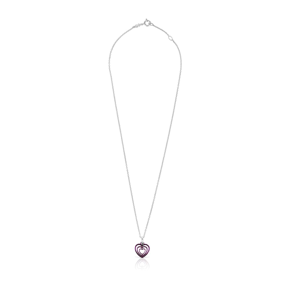 Bickie purple IP steel triple heart silver necklace image number 1