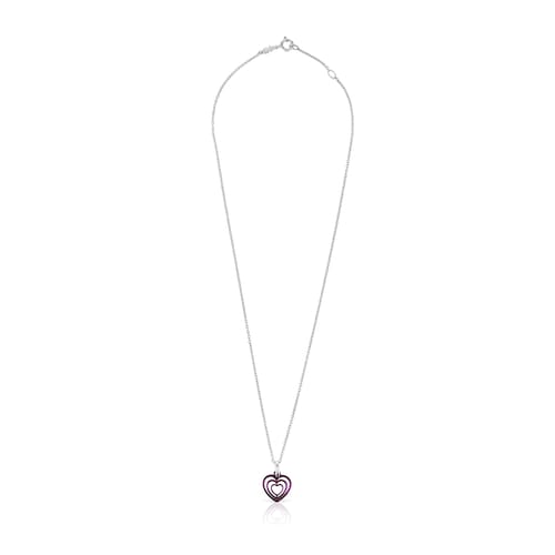 Collar de plata y triple corazón de acero IP morado Bickie