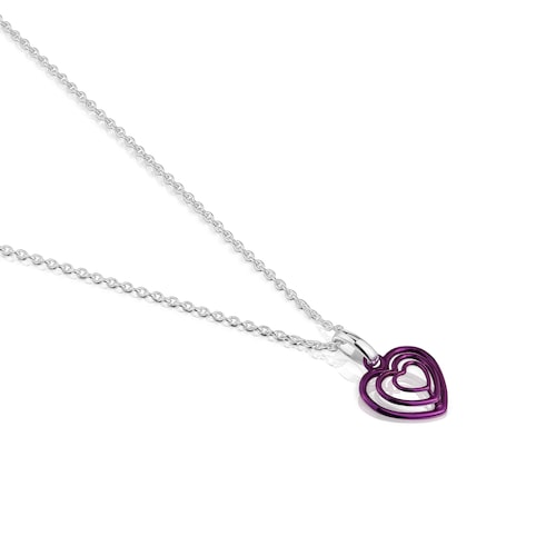 Collar de plata y triple corazón de acero IP morado Bickie