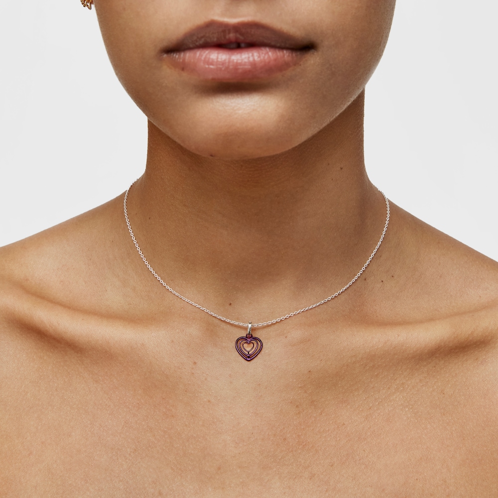Bickie purple IP steel triple heart silver necklace image number 3