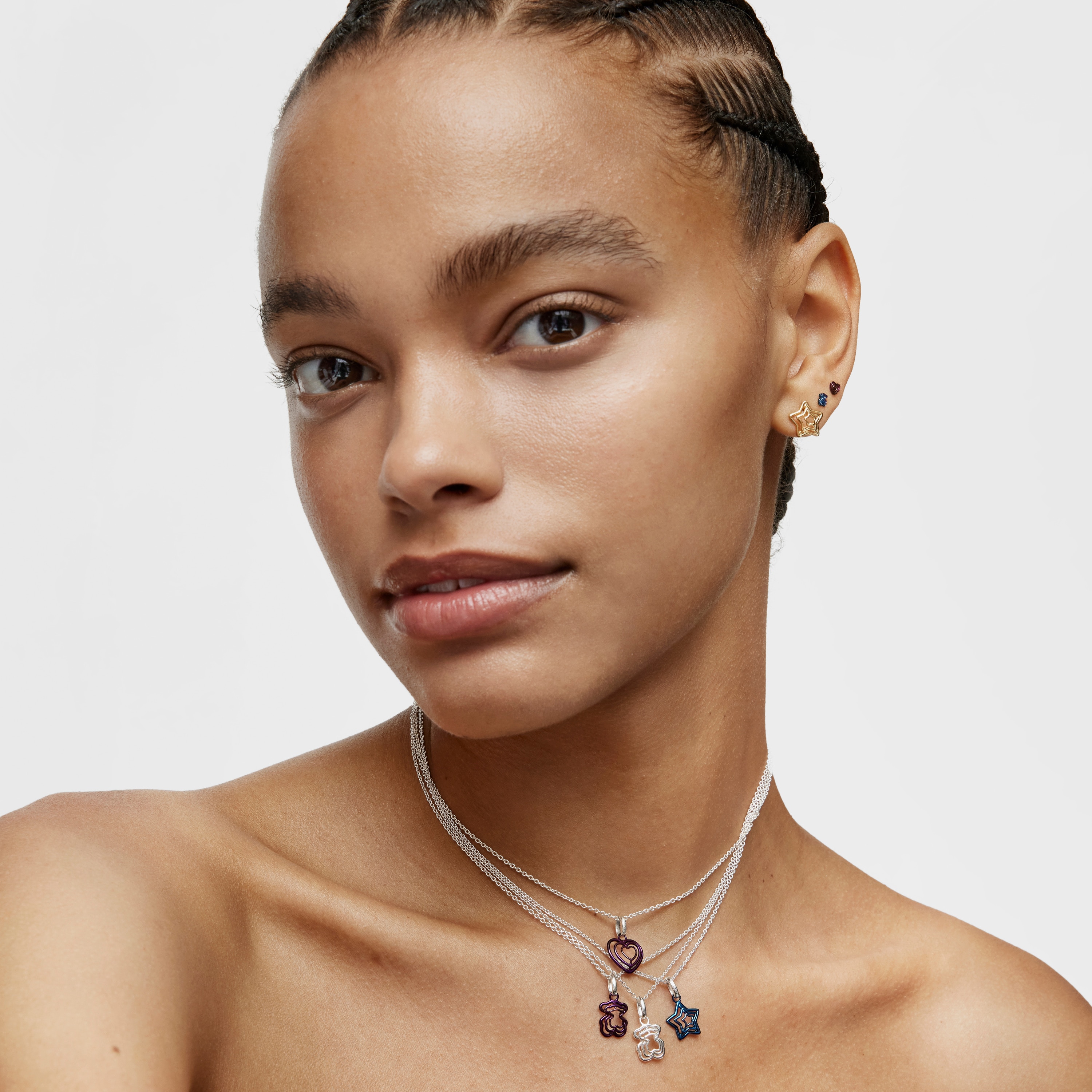 Bickie purple IP steel triple heart silver necklace