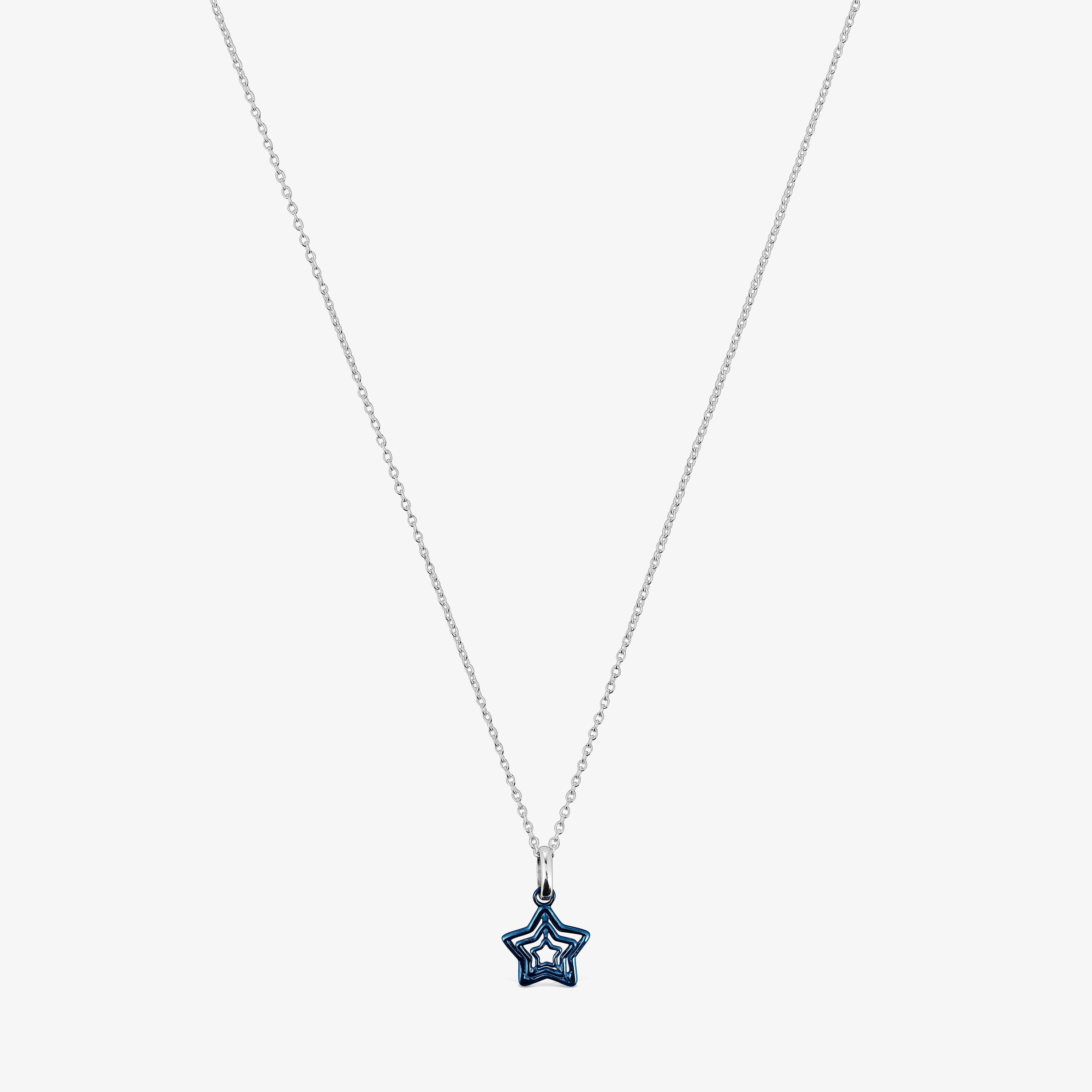 Bickie blue IP steel triple star silver Necklace