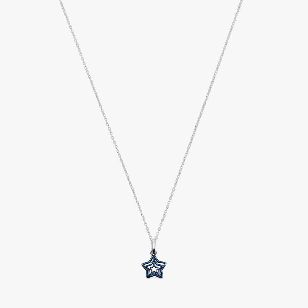 Naszyjnik z potr&oacute;jną gwiazdką z niebieskiej stali IP i łańcuszkiem ze srebra Bickie