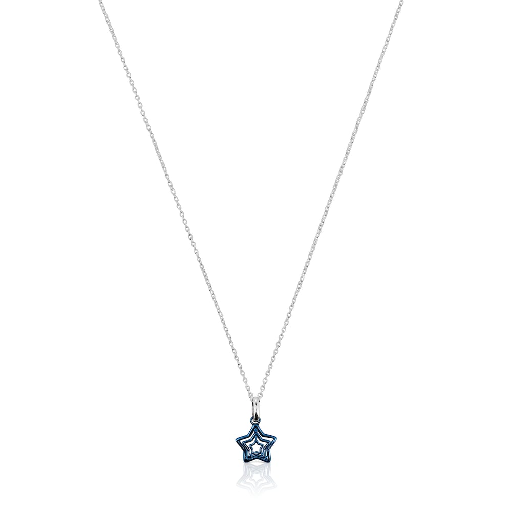 Bickie blue IP steel triple star silver Necklace