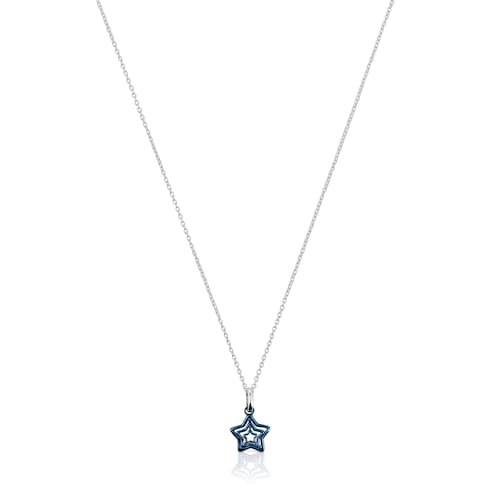 Collar de plata y triple estrella de acero IP azul Bickie