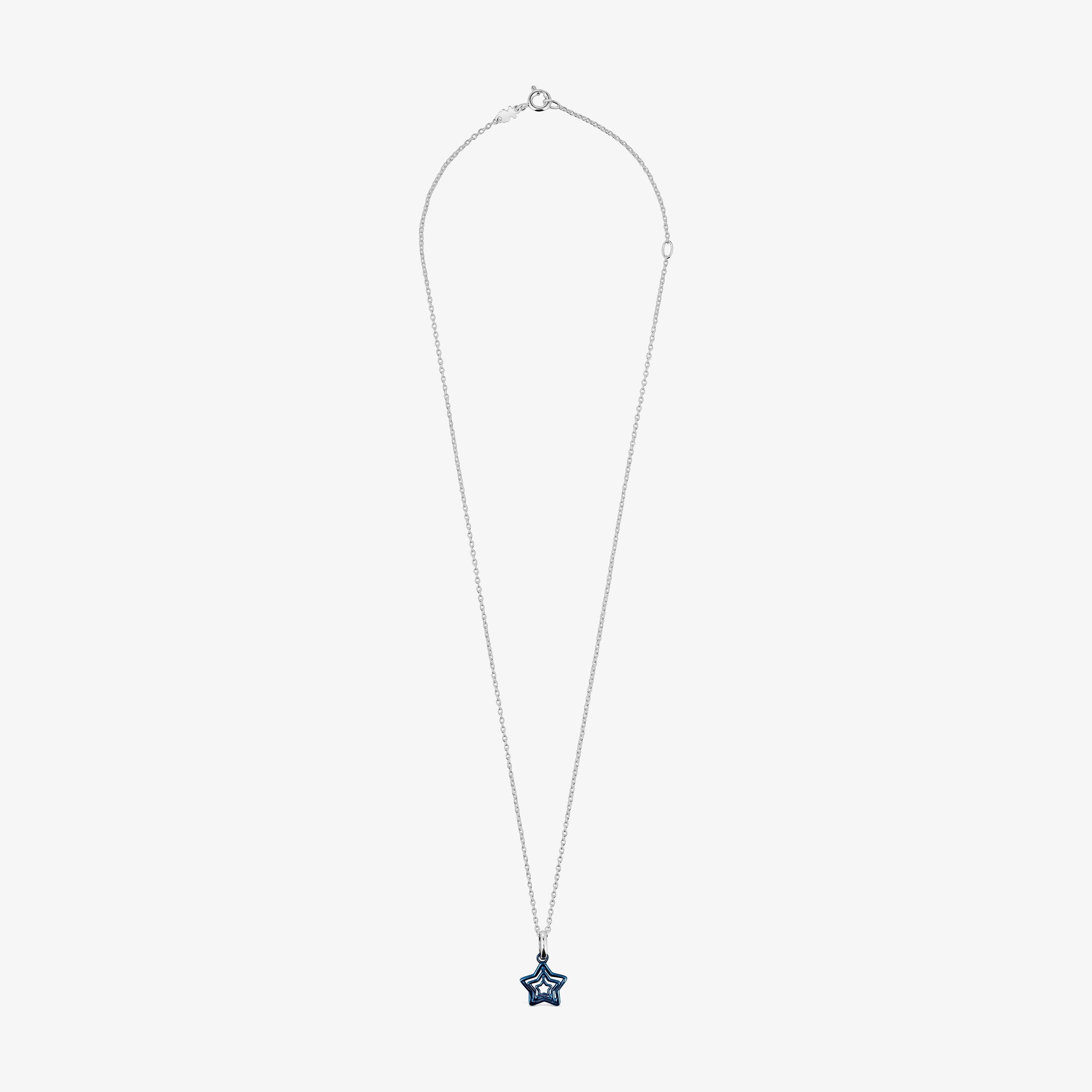 Bickie blue IP steel triple star silver Necklace