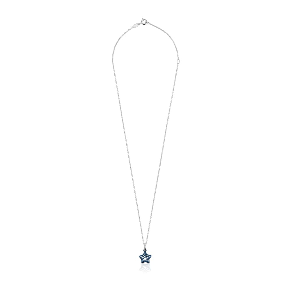 Collar de plata y triple estrella de acero IP azul Bickie image number 1