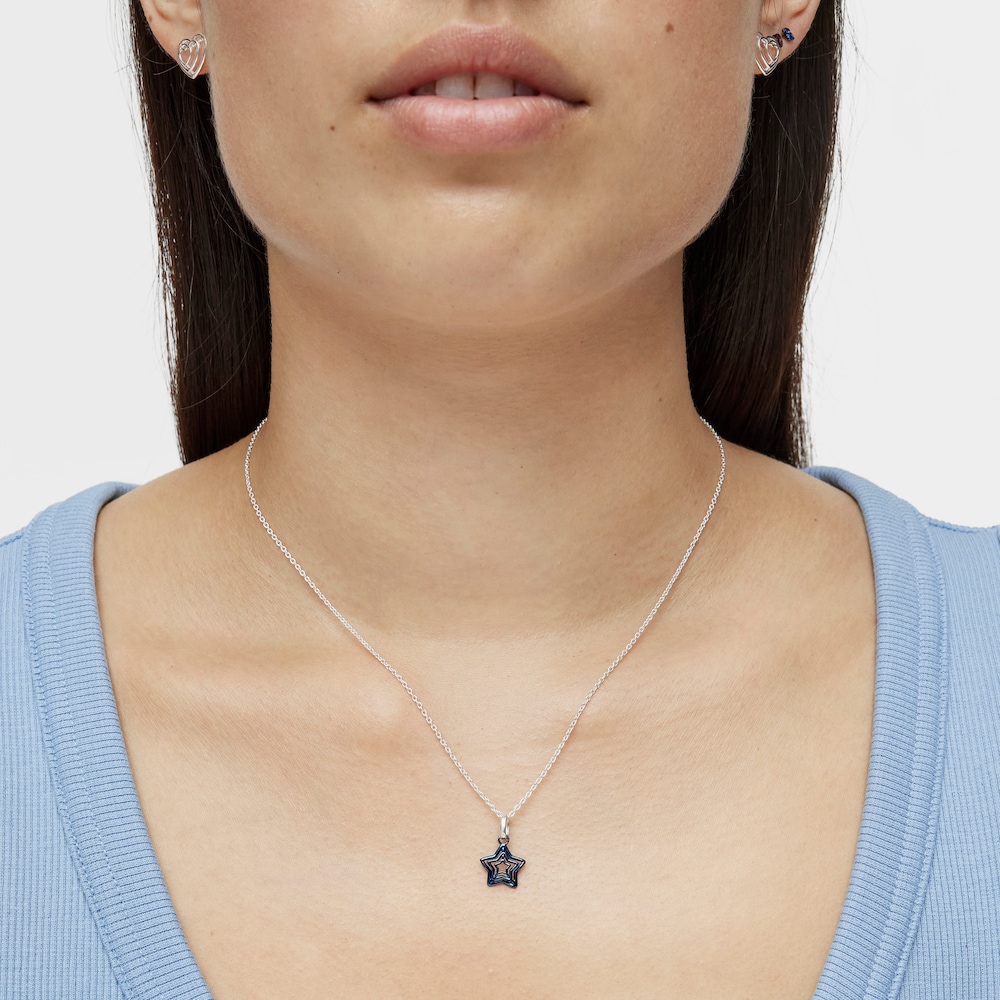 Collar de plata y triple estrella de acero IP azul Bickie image number 3