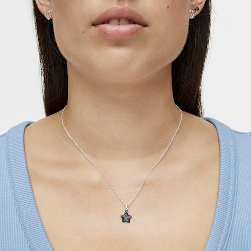 Collar de plata y triple estrella de acero IP azul Bickie