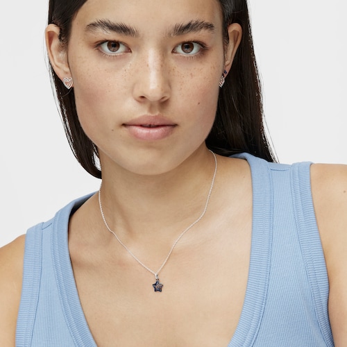 Collar de plata y triple estrella de acero IP azul Bickie