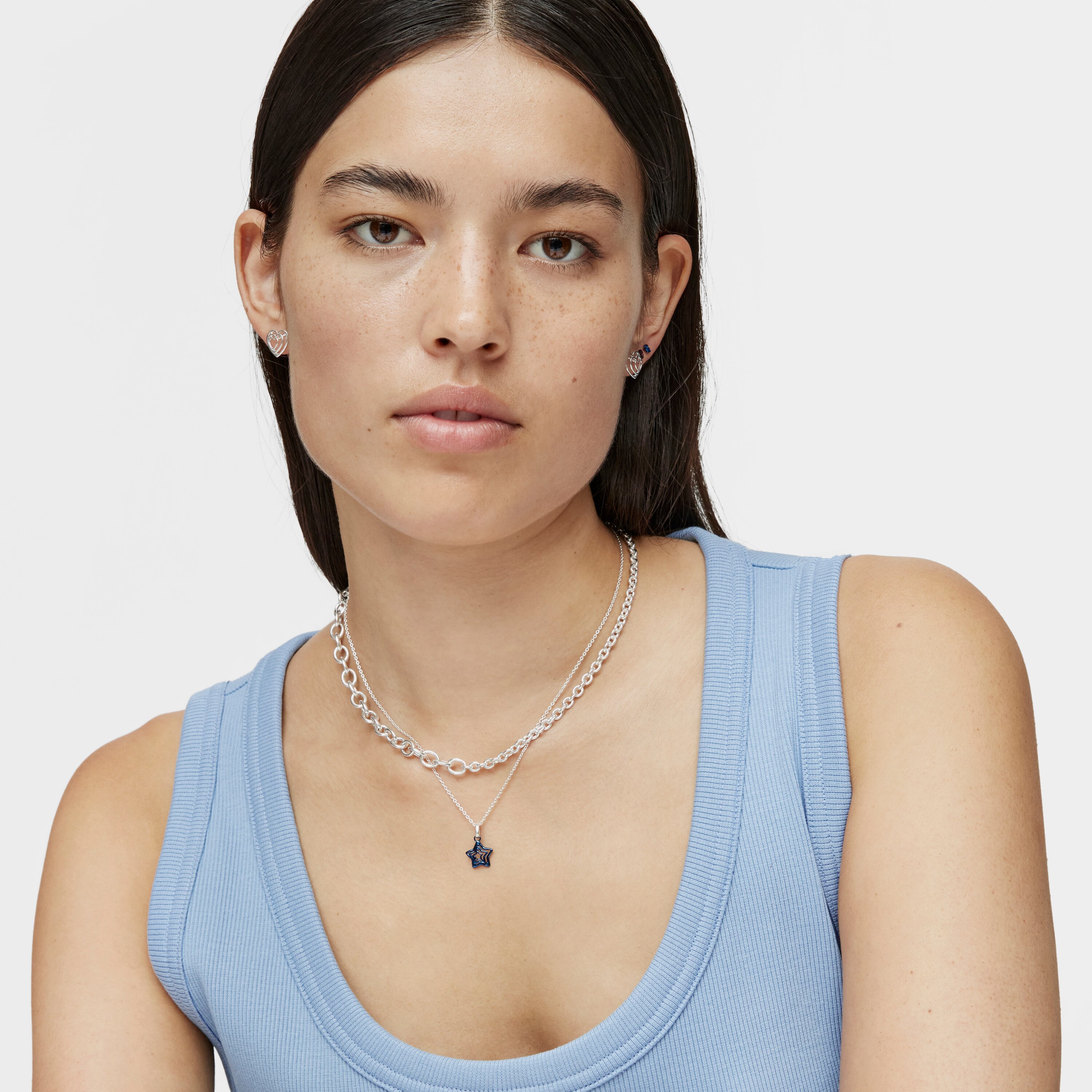 Bickie blue IP steel triple star silver Necklace