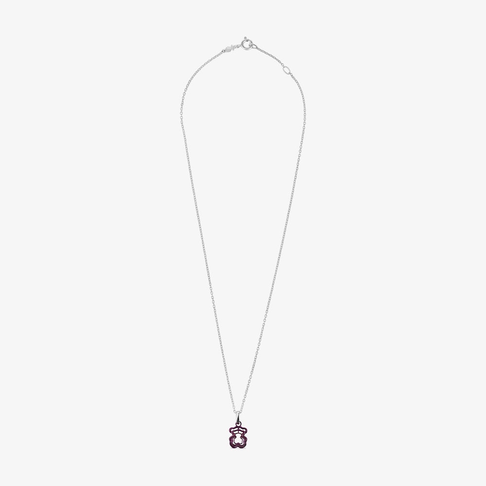 Collar de plata y triple oso de acero IP morado Bickie