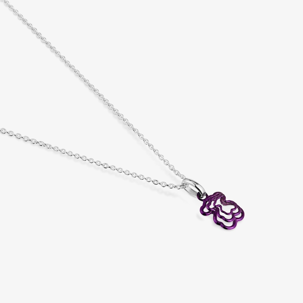 Collar de plata y triple oso de acero IP morado Bickie