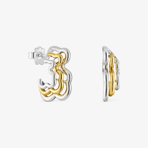 Small two-tone triple bear Bickie Earrings