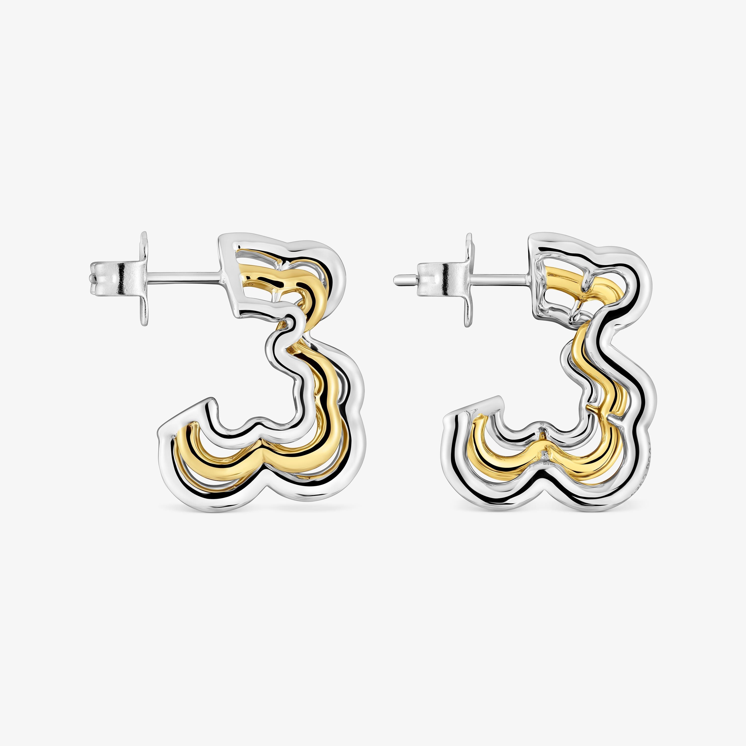 Small two-tone triple bear Bickie Earrings