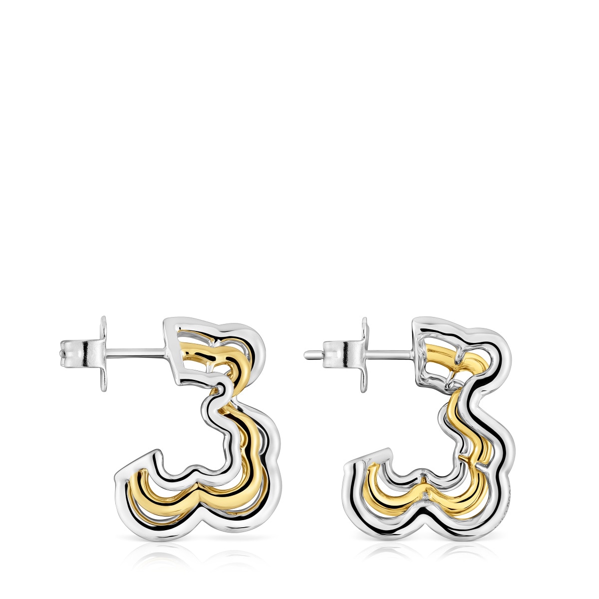 Small two-tone triple bear Bickie Earrings