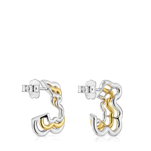Small two-tone triple bear Bickie Earrings