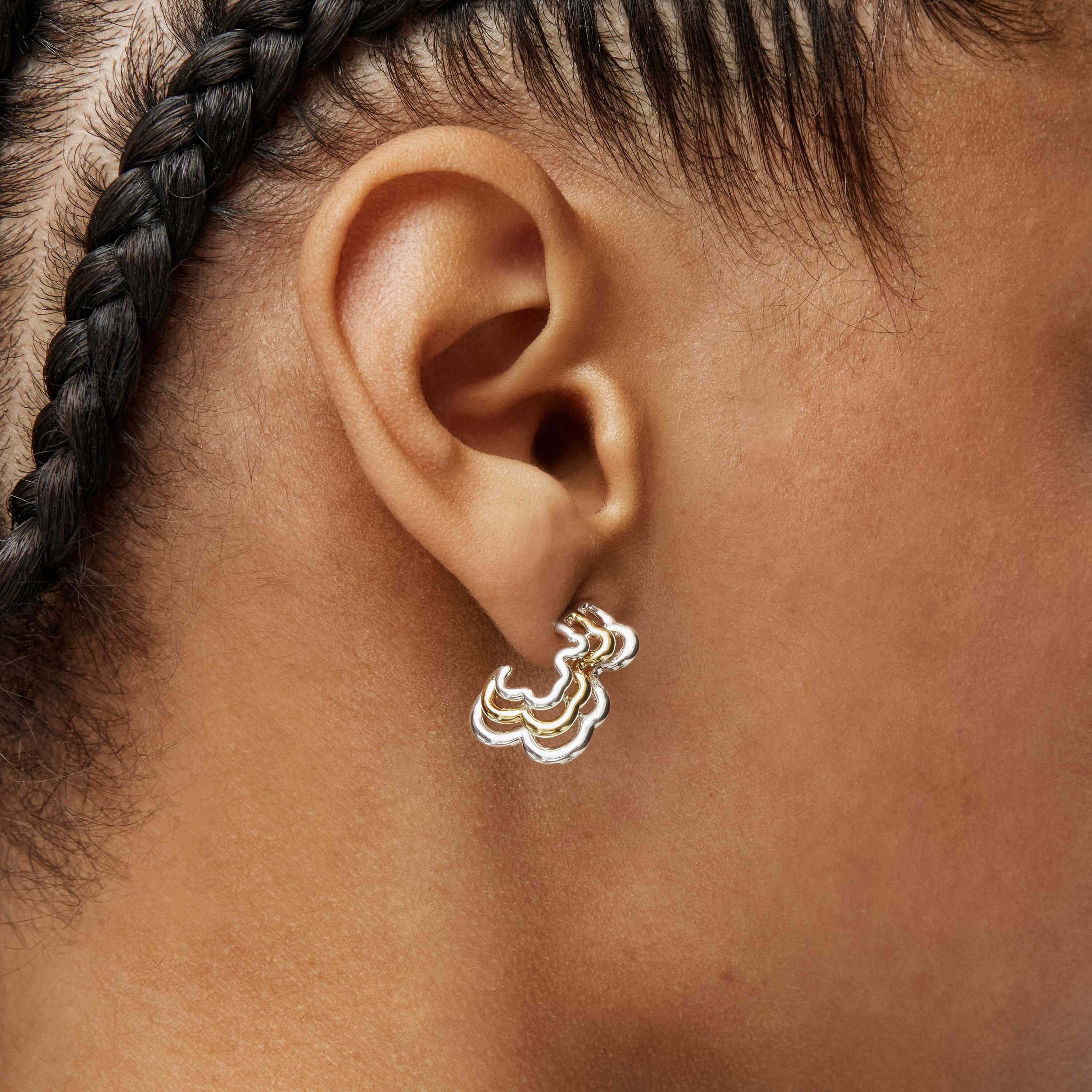 Small two-tone triple bear Bickie Earrings