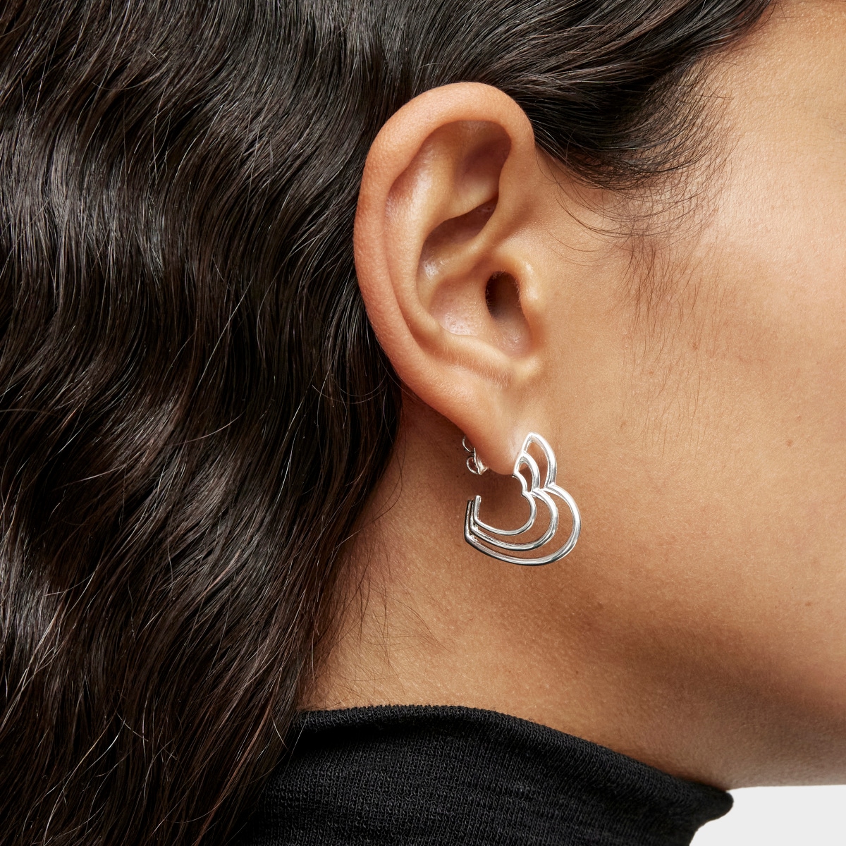 Pendientes pequeños triple corazón de plata Bickie