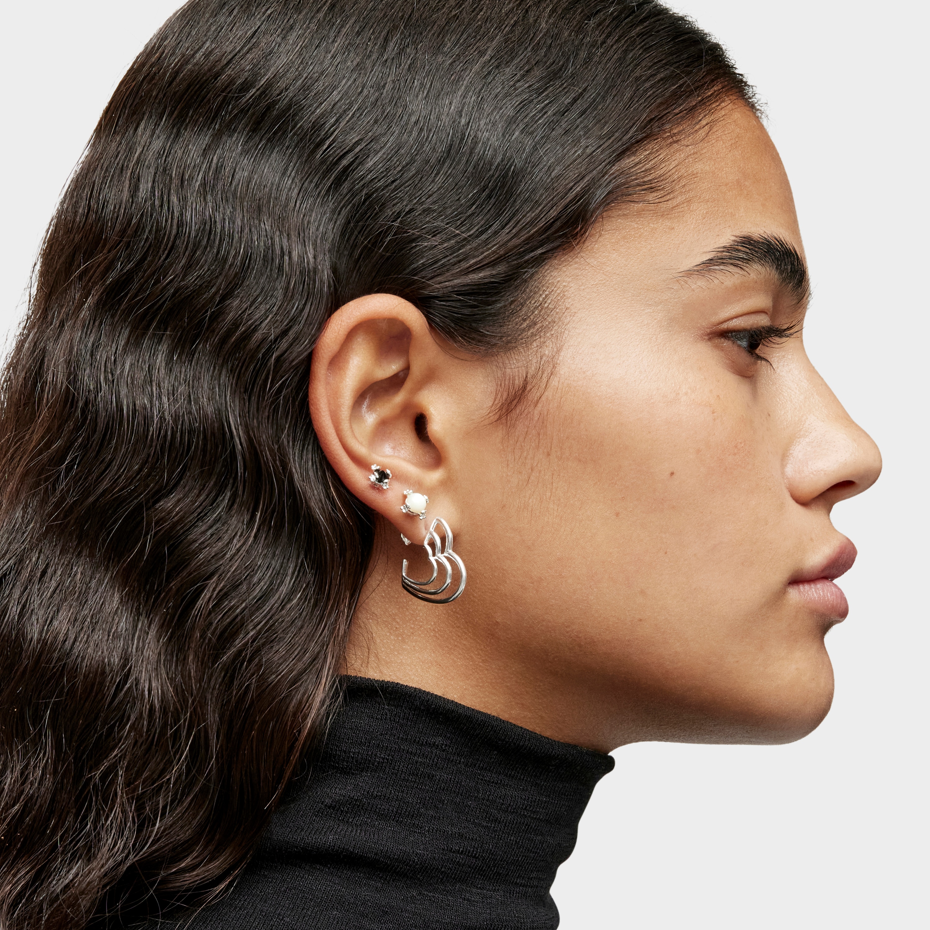 Small Bickie triple heart silver Earrings