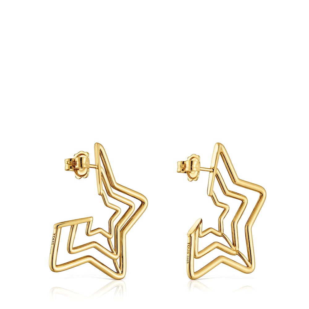 Pendientes triple estrella con baño de oro 18 kt sobre plata Bickie image number 2