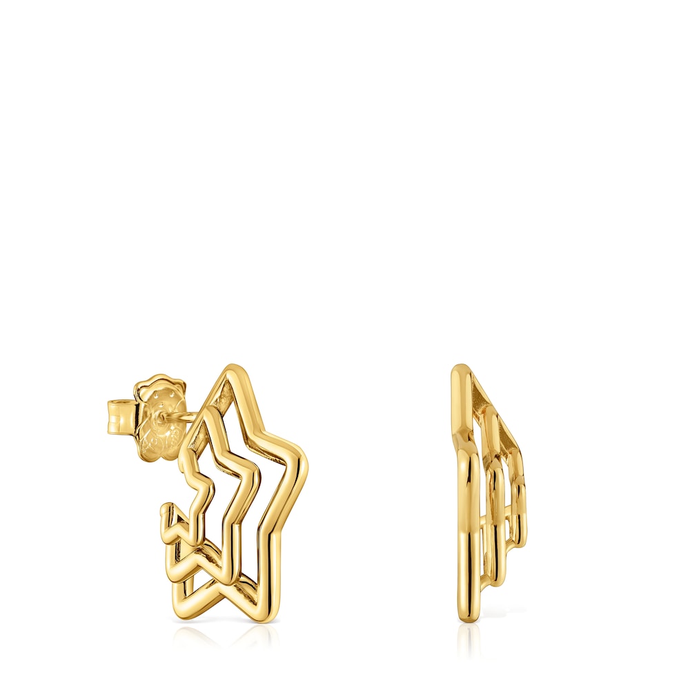Pendientes pequeños triple estrella con baño de oro 18 kt sobre plata Bickie image number 0