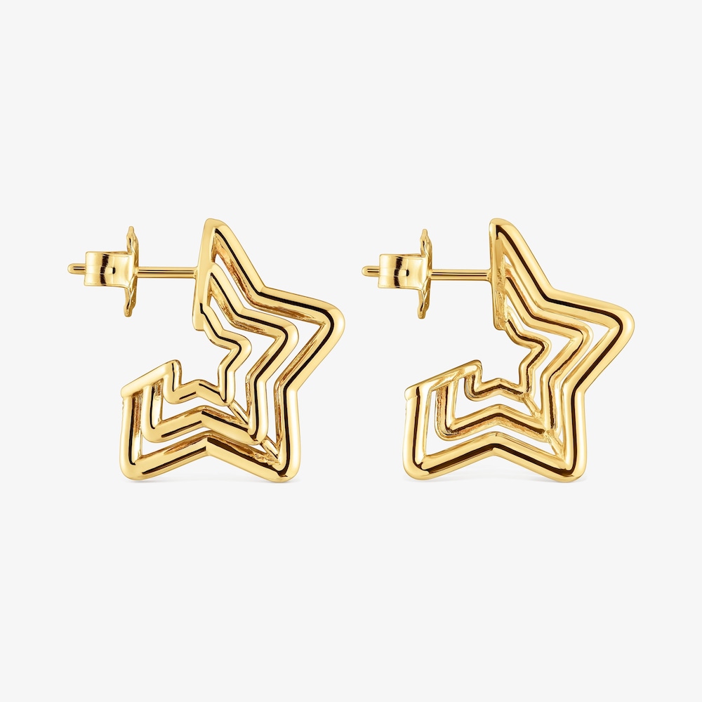 Pendientes peque&ntilde;os triple estrella con ba&ntilde;o de oro 18 kt sobre plata Bickie
