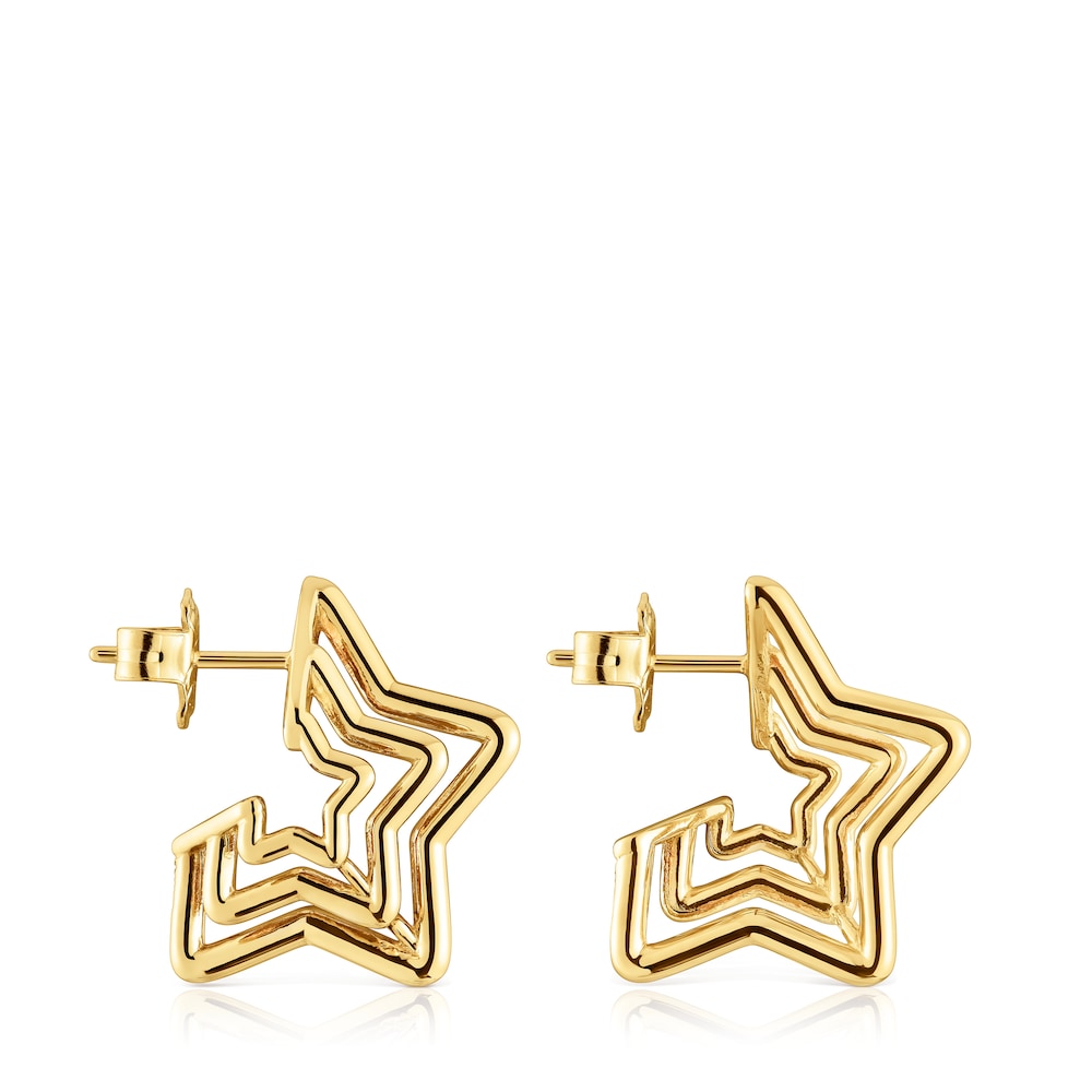 Pendientes pequeños triple estrella con baño de oro 18 kt sobre plata Bickie image number 1