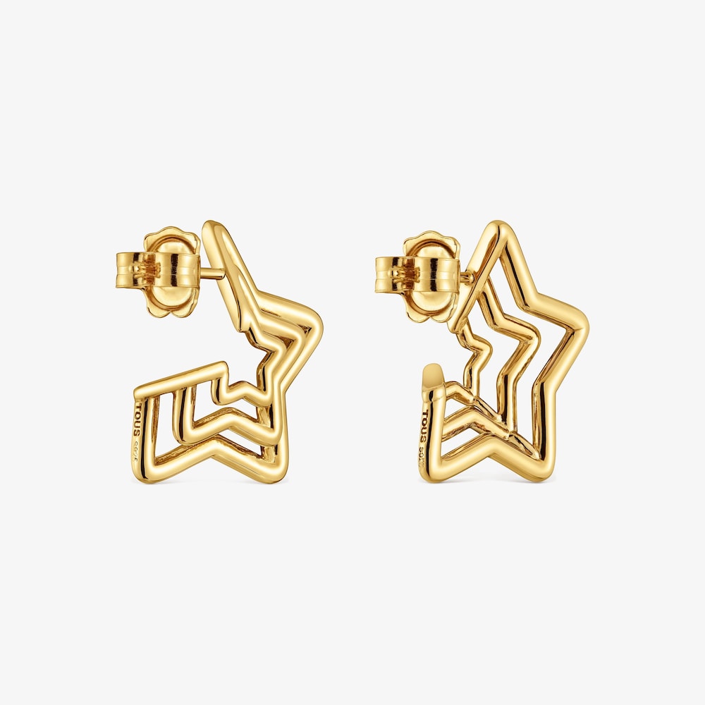 Pendientes peque&ntilde;os triple estrella con ba&ntilde;o de oro 18 kt sobre plata Bickie