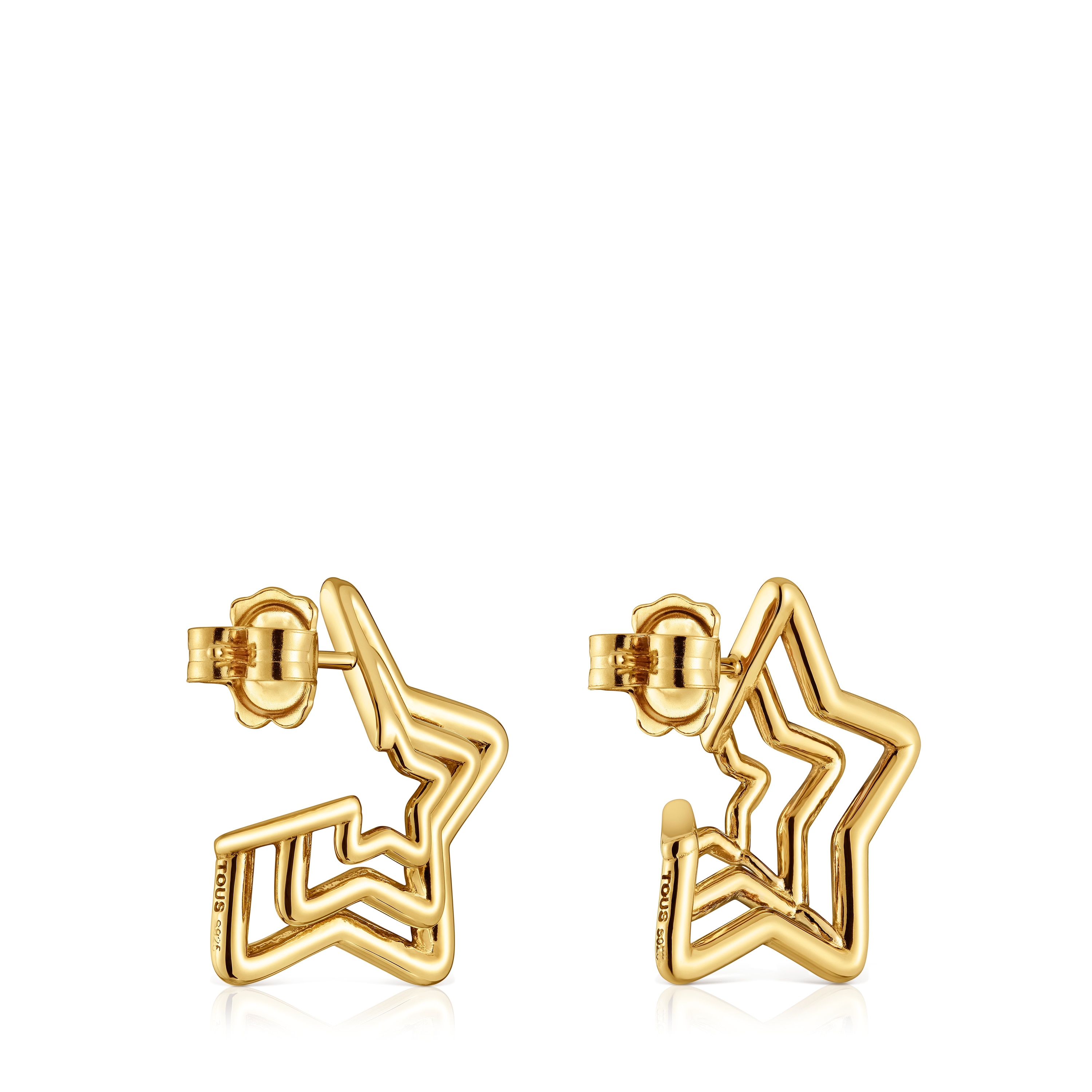 Pendientes pequeños triple estrella con baño de oro 18 kt sobre plata Bickie