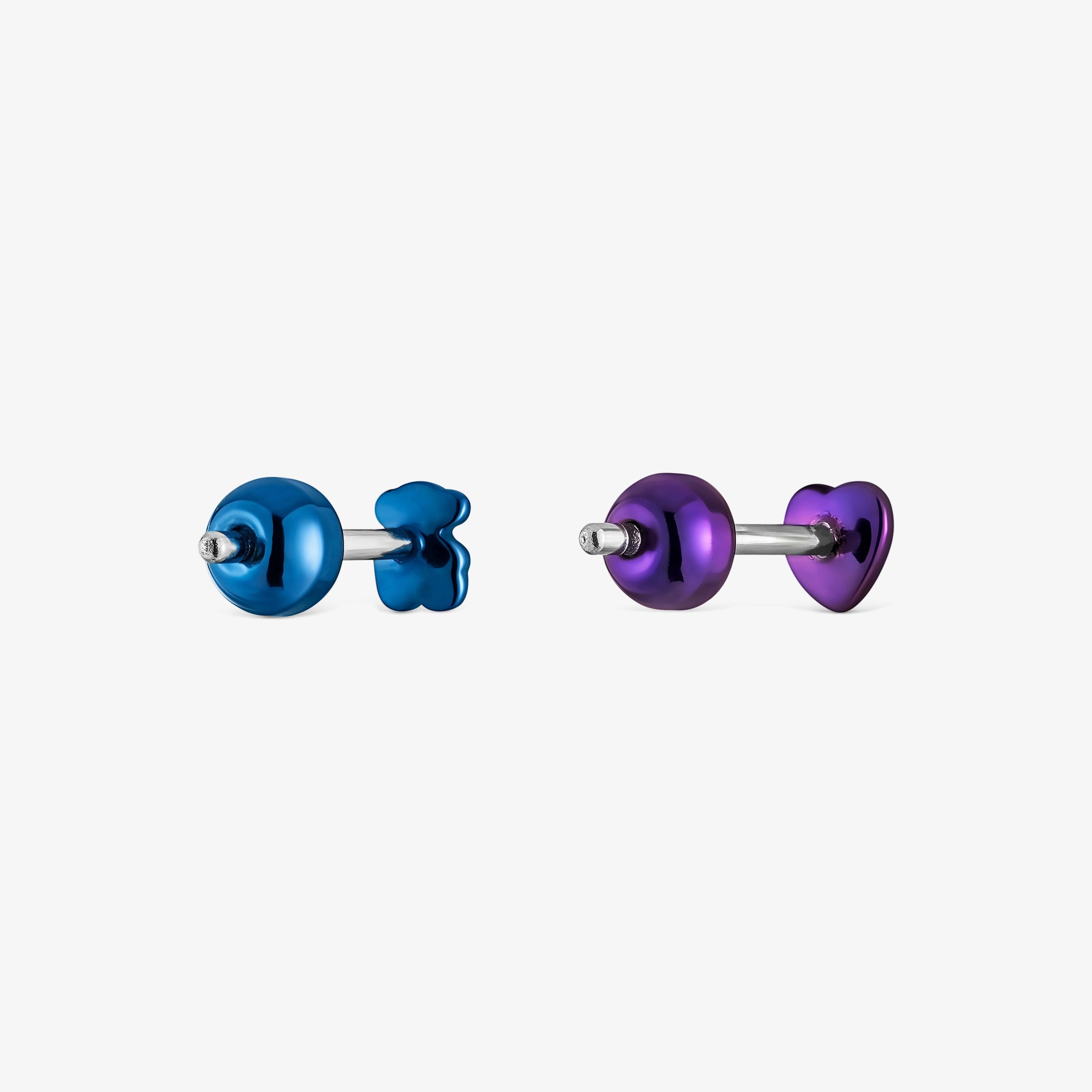 Pack of Bickie purple and blue IP steel ear Piercings