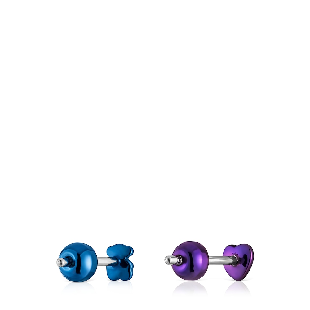 Pack de piercings de oreja de acero IP morado y azul Bickie Pack de piercings de oreja de acero IP morado y azul Bickie