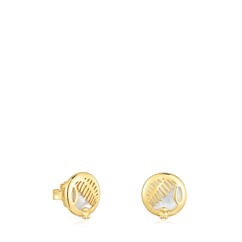 Yunque openwork earrings with 18 kt gold plating over silver and mother-of-pearl