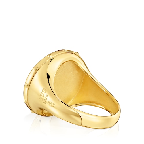 Yunque Openwork Signet ring with 18 kt gold plating over silver and mother-of-pearl