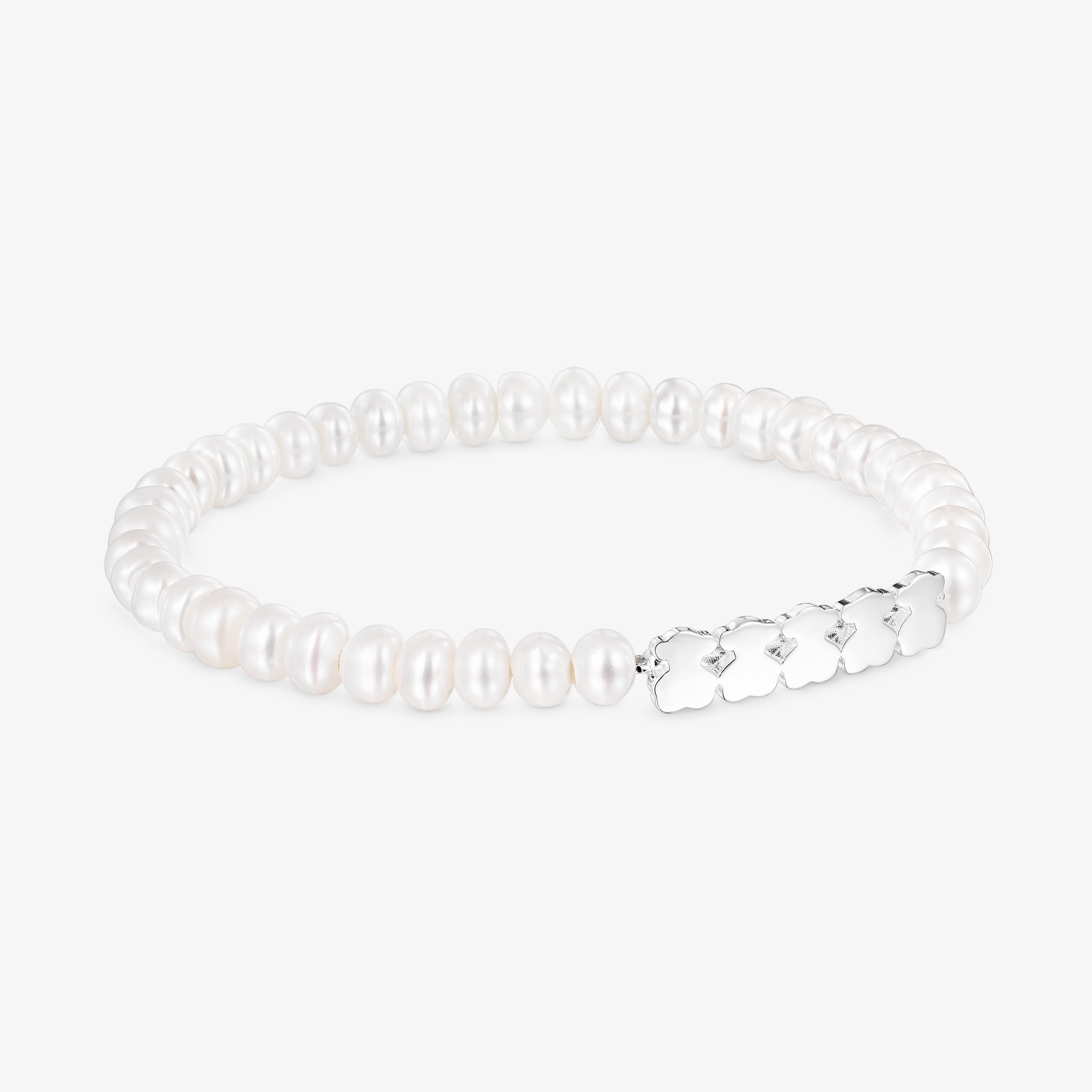 Silver Straight Bracelet with Pearls