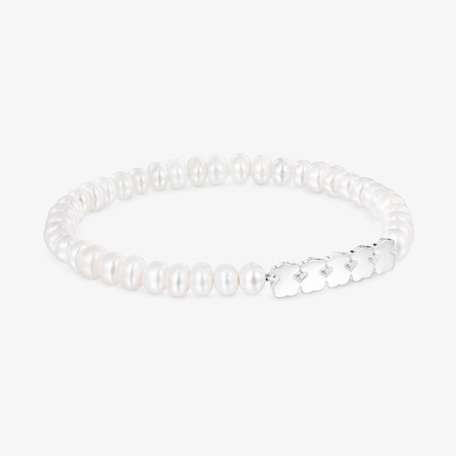 Bracciale dritto in argento e perle