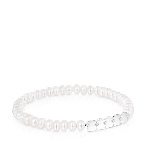 Silver Straight Bracelet with Pearls
