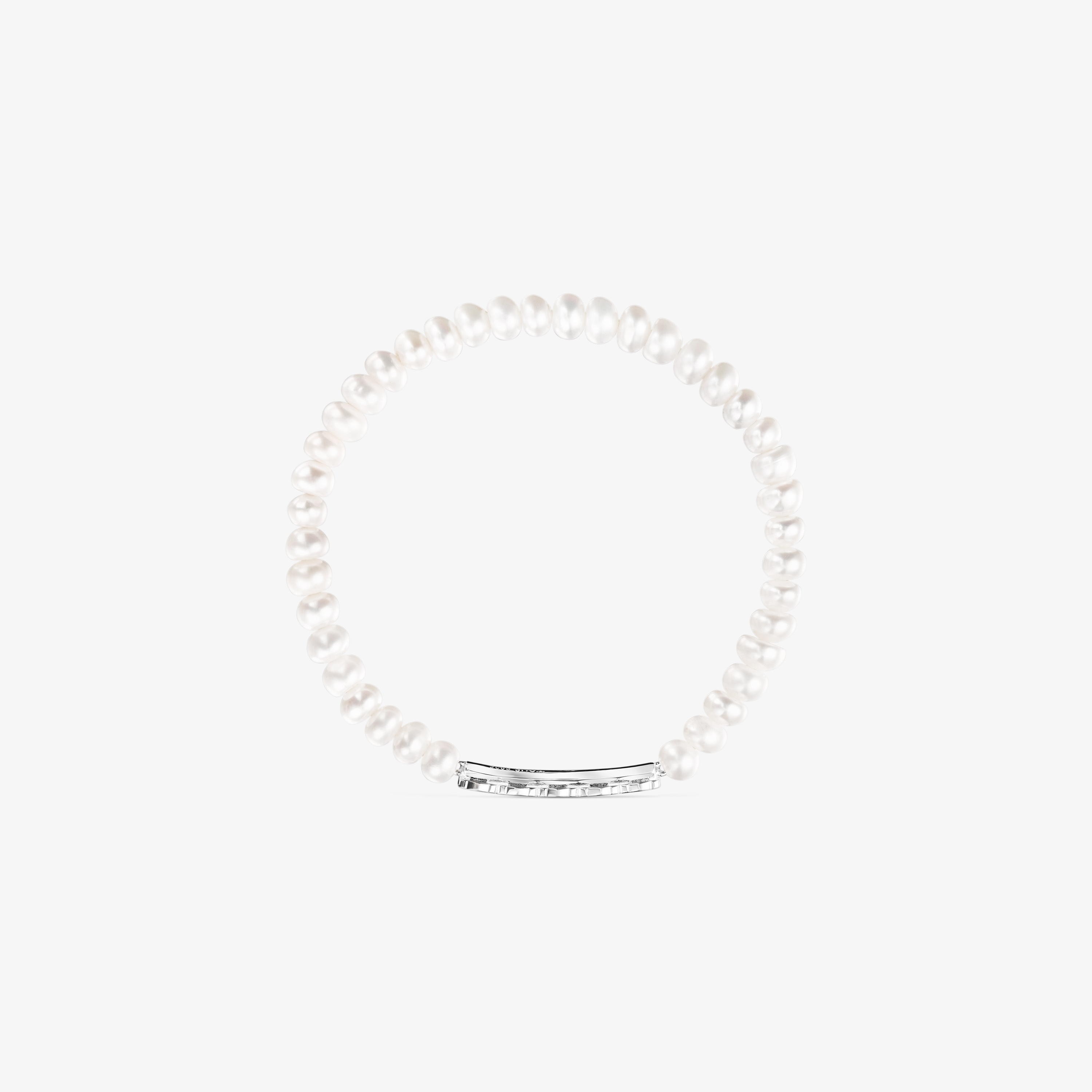 Silver Straight Bracelet with Pearls