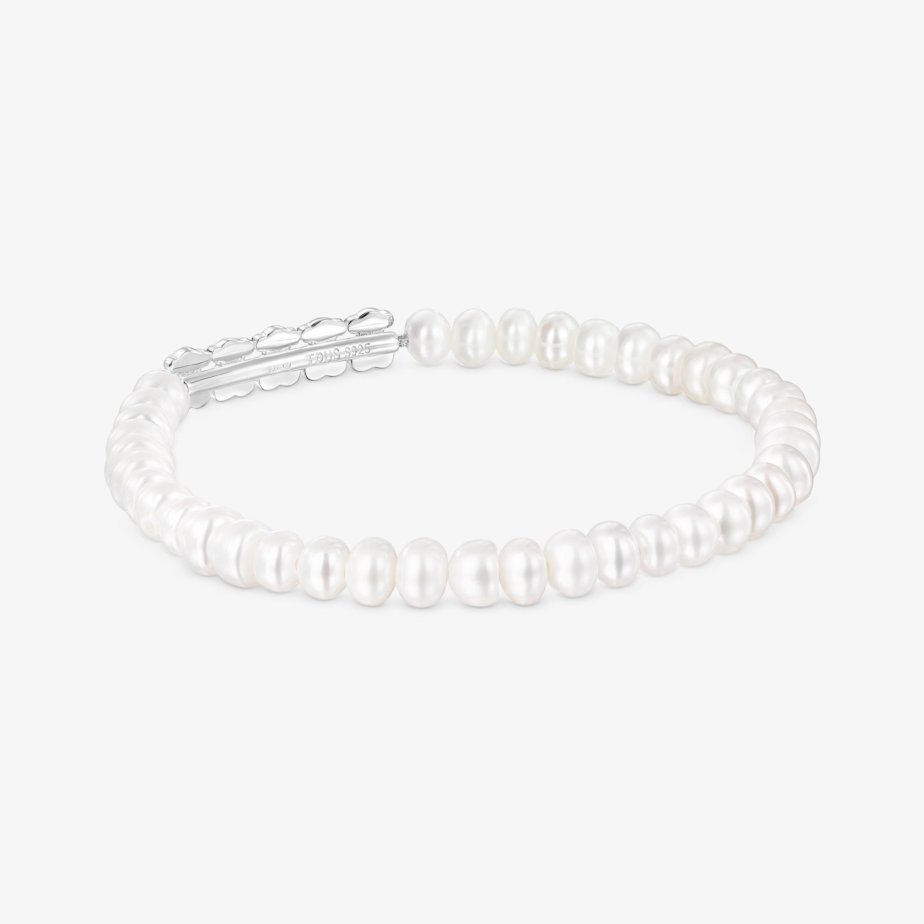 Silver Straight Bracelet with Pearls
