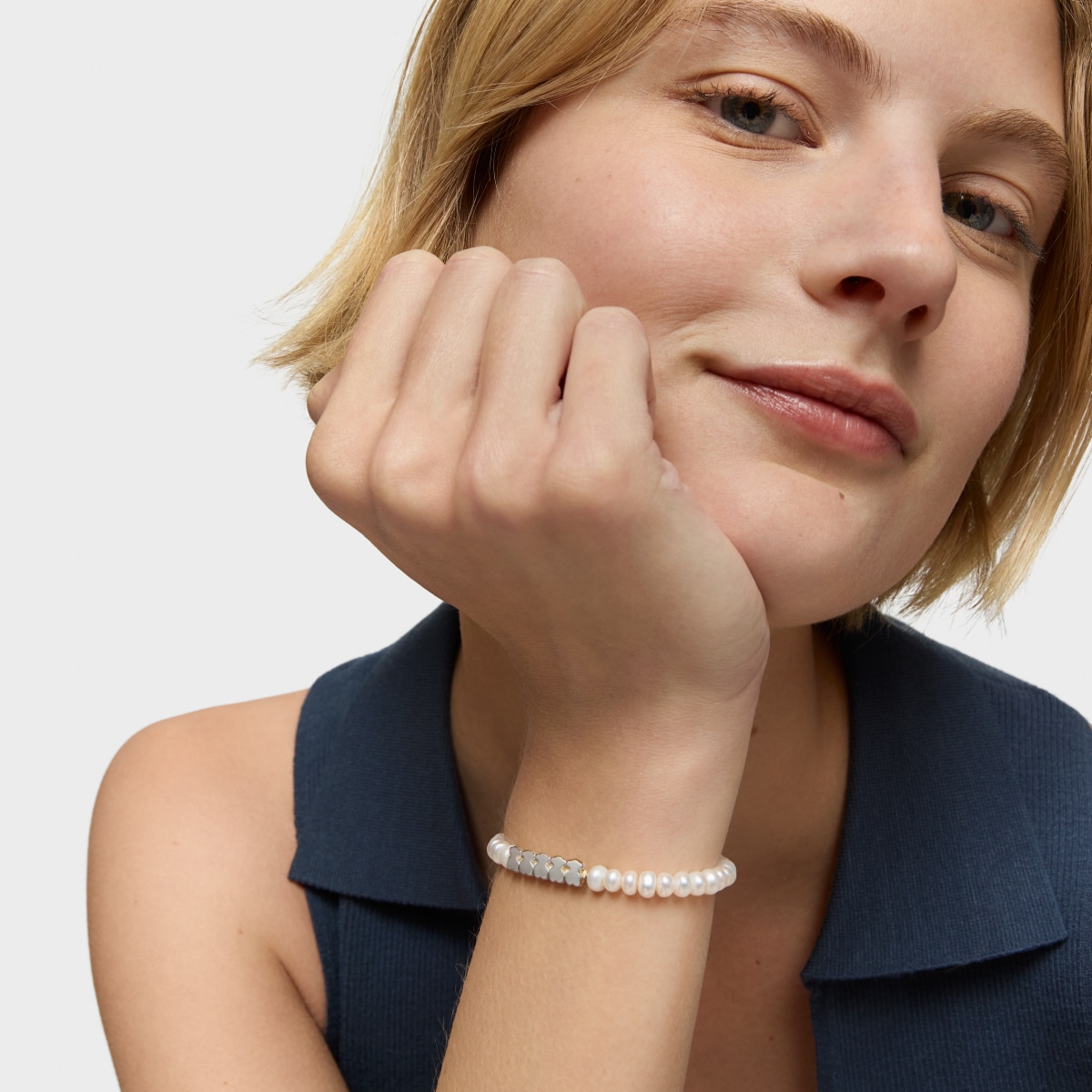 Pulsera de plata y perlas Straight