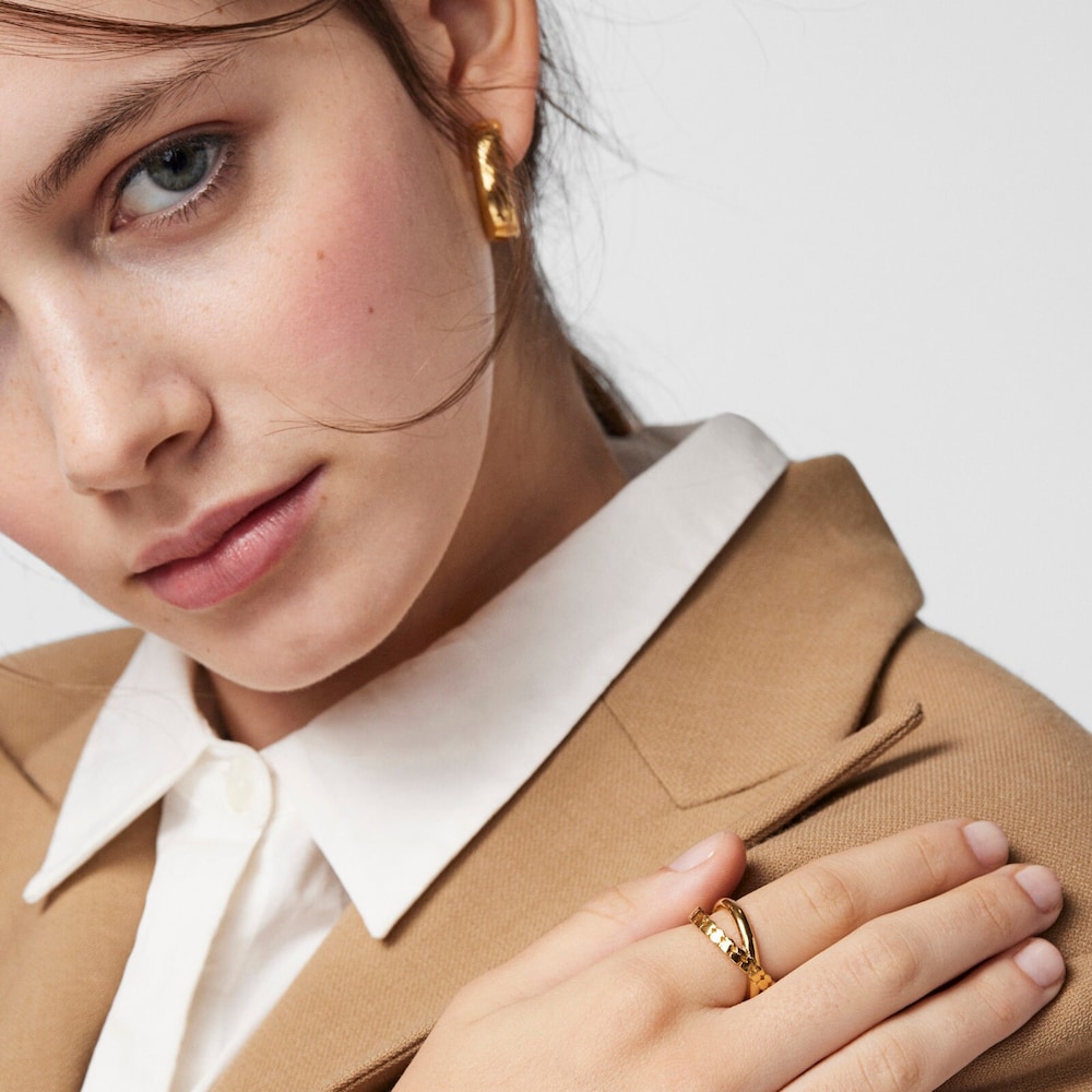 Anillo cruz con ba&ntilde;o de oro 18 kt sobre plata Straight