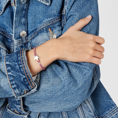 Pulseira el&aacute;stica bordeaux com estrela em prata Sweet Dolls