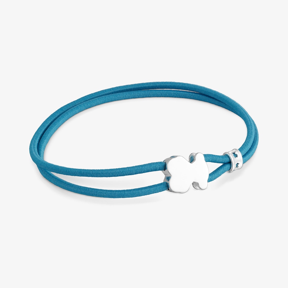 Turkusowa elastyczna bransoletka z misiem ze srebra Sweet Dolls