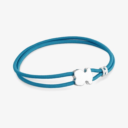 Turkusowa elastyczna bransoletka z misiem ze srebra Sweet Dolls