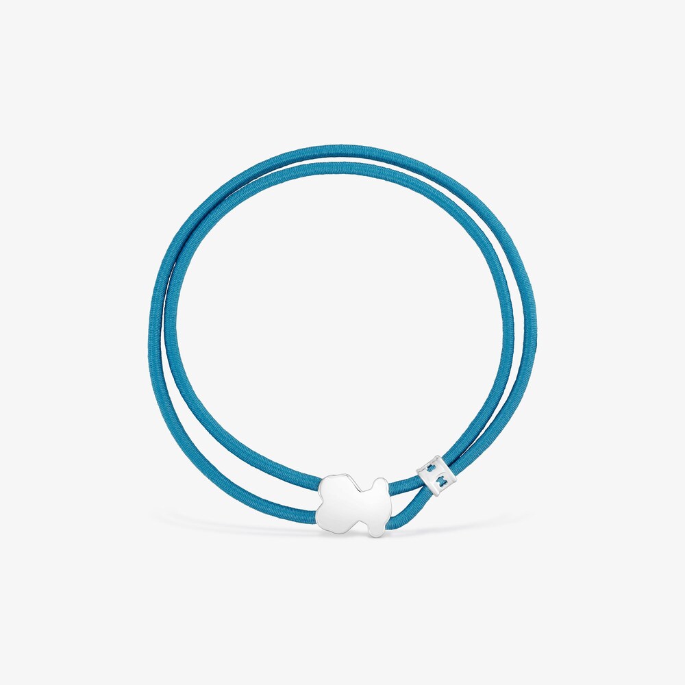Turkusowa elastyczna bransoletka z misiem ze srebra Sweet Dolls
