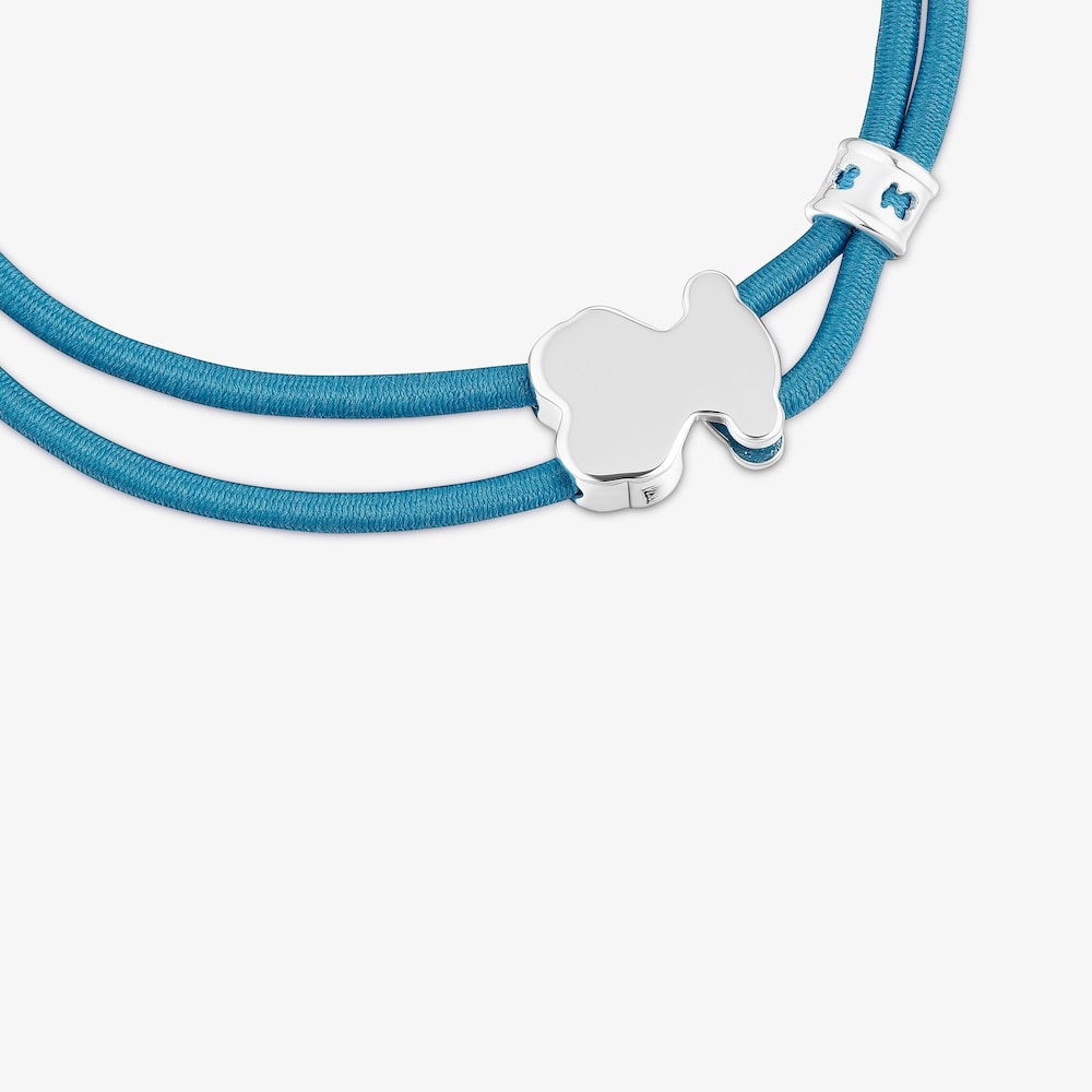 Turkusowa elastyczna bransoletka z misiem ze srebra Sweet Dolls