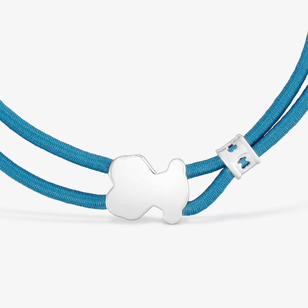 Turkusowa elastyczna bransoletka z misiem ze srebra Sweet Dolls